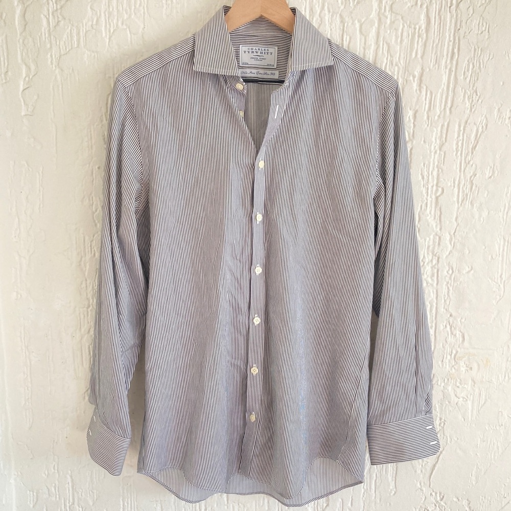 Charles Tyrwhitt Black And White Striped Button Down Shirt